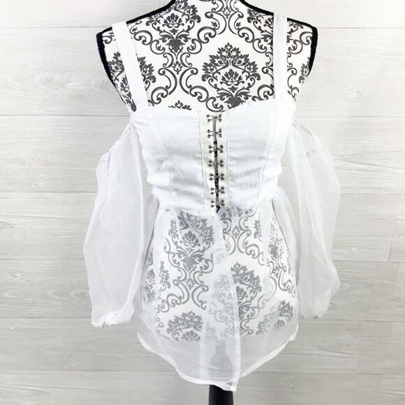 Showpo White Sheer Sleeve Corset-Style Top 4 - Picture 2 of 9